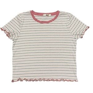 Y2K Style Women’s Cropped Baby Tee With Mauve and Black Stripes Lettuce Edge LG
